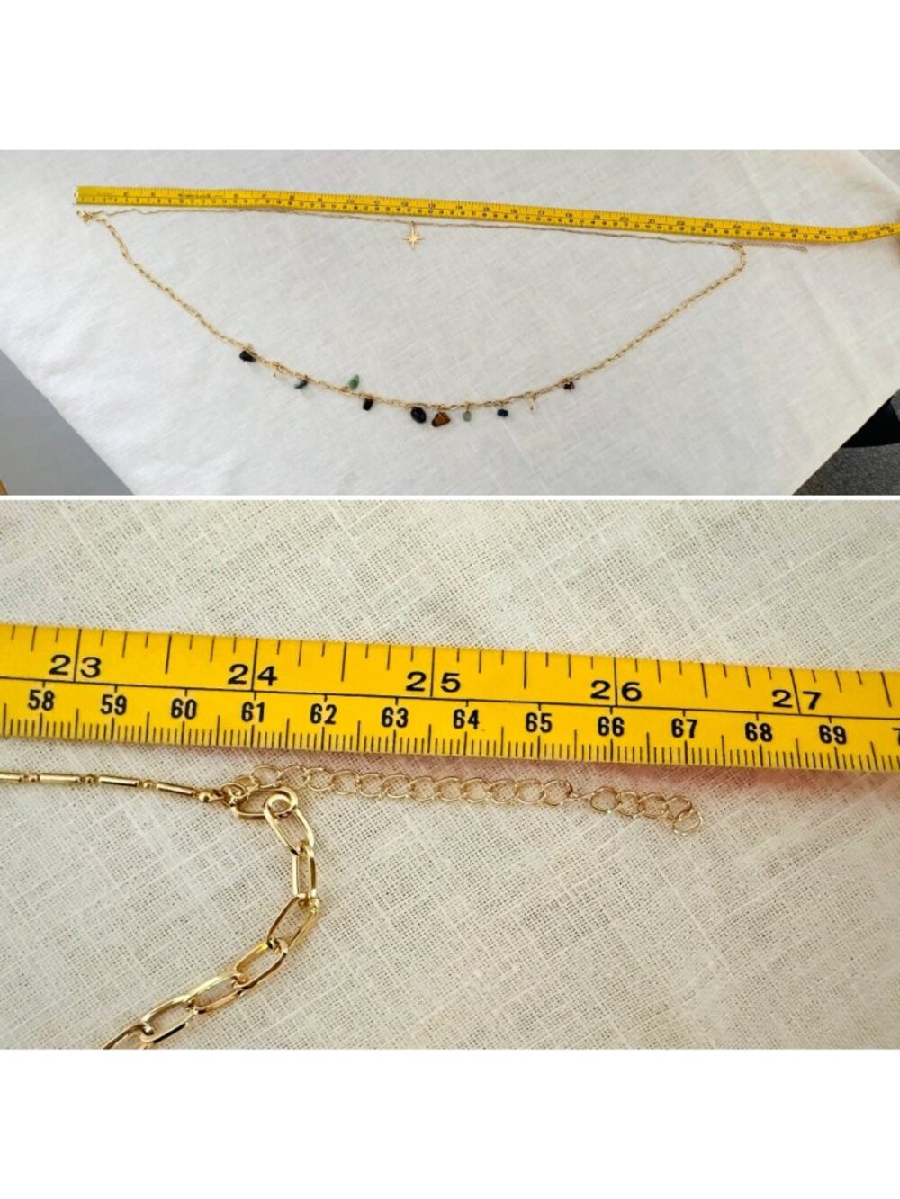 Long Layered Gold Necklace Star Pendant Natural Stone Charms Paperclip Chain - Picture 6 of 7